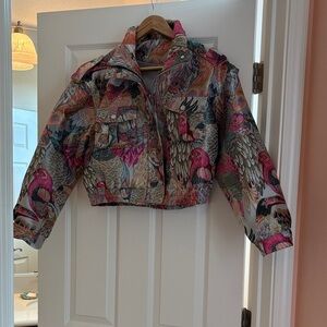 Cropped Bomber Jacket in Multi Pink Pattern